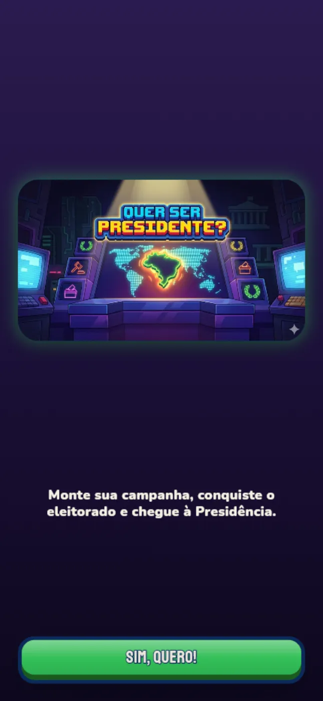 Tela de abertura do jogo: Quer ser presidente?