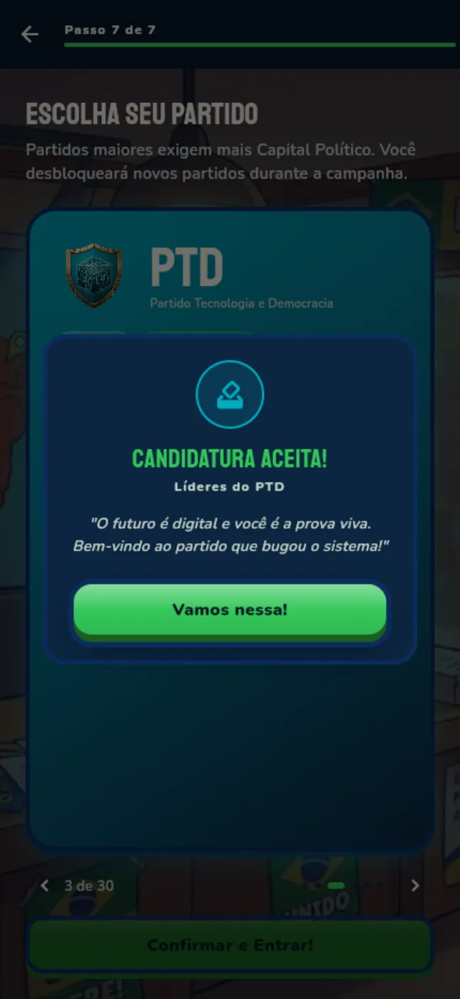 Modal de candidatura aceita por um partido